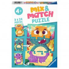 3 x 24-teile Mix & Match-Puzzles: Süße Dinosaurier