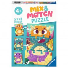 Puzzle Mix & Match de 3 x 24 piezas: dinosaurios lindos