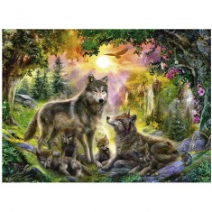 Puzzle 500 pièces : Famille de loups à l'aurore