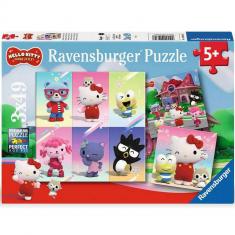 Puzzles 3x49 Teile: Hello Kitty - Abenteuer in Cherry Town