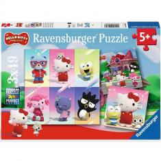 Puzzles 3x49 pieces : Hello Kitty - Adventures in Cherry Town