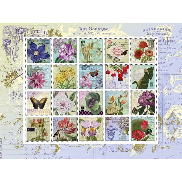 Puzzle 1000 pièces : Collection de timbres-poste - Ravensburger-19607