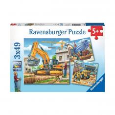 3 x 49-teiliges Puzzle: Große Baufahrzeuge