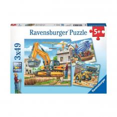 Puzzle de 3 x 49 piezas: vehículos de construcción grandes