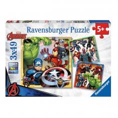 Puzzle 3 x 49 pièces Avengers : Les puissants