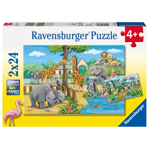 Puzzle de 2 x 24 piezas: Bienvenido al zoológico - Ravensburger-07806