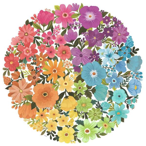 Puzzle Redondo 500 piezas: Círculo De Colores: Flores - Ravensburger-17167