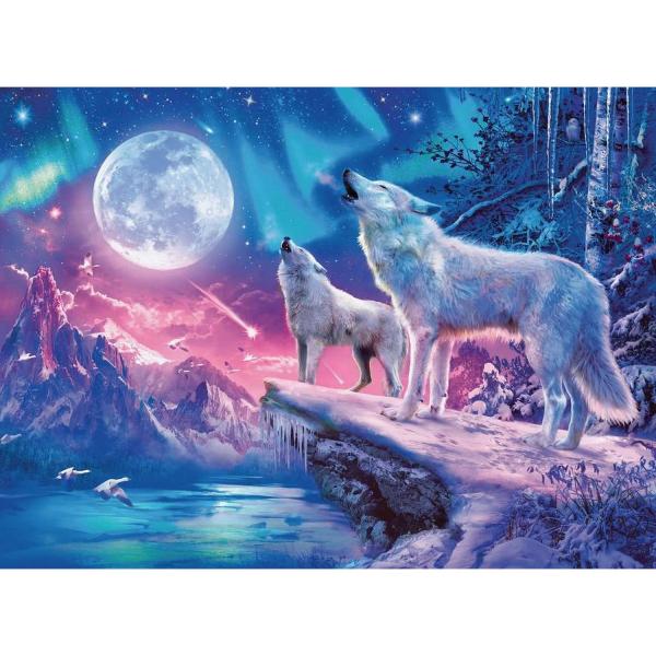 Glow in the dark 500 pieces puzzle: Star Line: Wolves under the Northern Lights - Ravensburger-0476