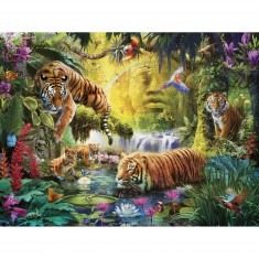 Puzzle 1500 pièces : Tigres au plan d'eau