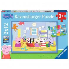 Puzzles 2 x 12 pièces : Les aventures de Peppa Pig