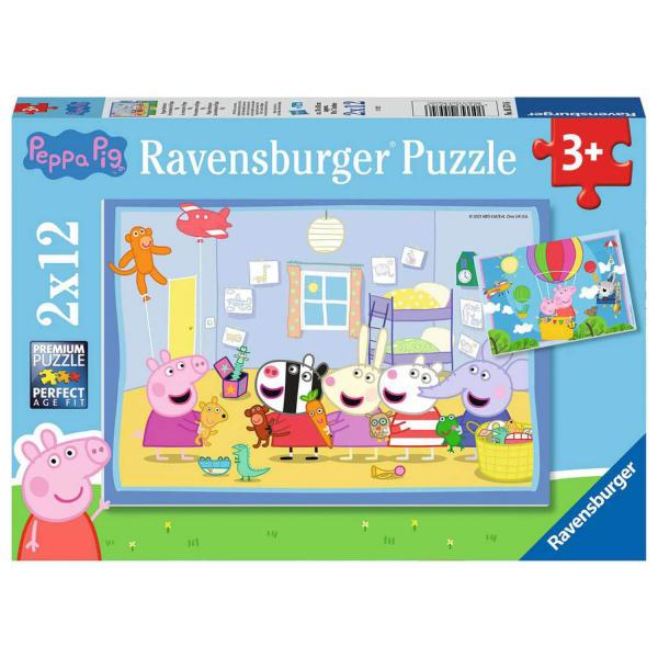 Puzzles 2 x 12 piezas: Las aventuras de Peppa Pig - Ravensburger-05574
