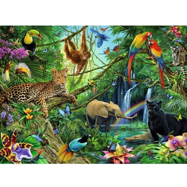 Puzzle XXL de 200 piezas: Animales de la selva - Ravensburger-12660