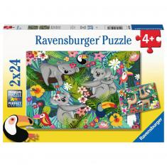 Puzzles 2 x 24 piezas: Koalas y perezosos