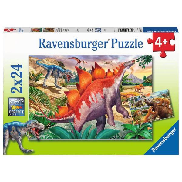 Puzzles 2 x 24 piezas: Mamuts y dinosaurios - Ravensburger-05179