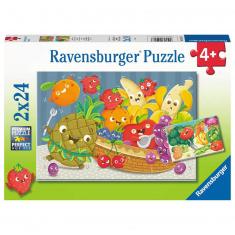 Puzzles 2 x 24 piezas: Frutas y verduras pequeñas