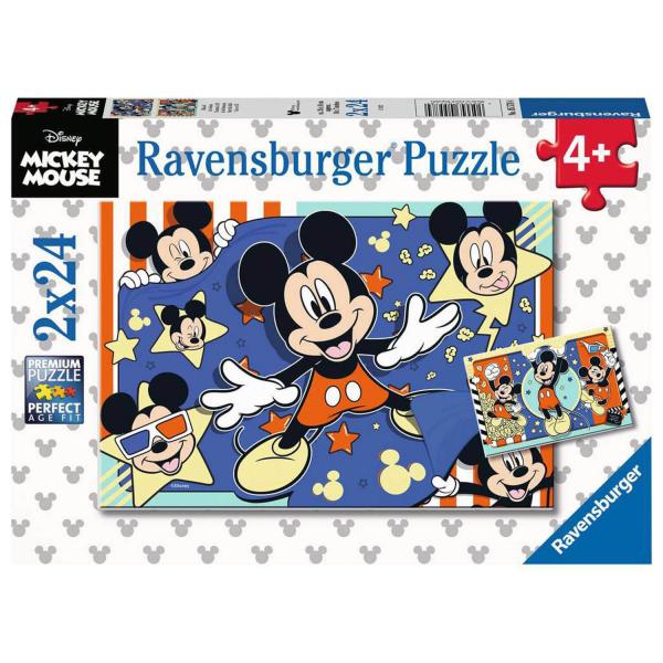 Puzzles 2 x 24 pieces: Disney Mickey Mouse: At the cinema  - Ravensburger-05578