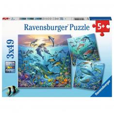 Puzzle 3 x 49 Teile: Die Tierwelt des Ozeans