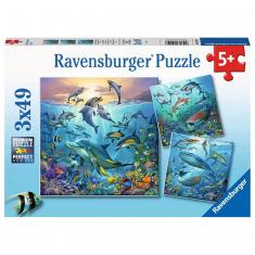 Puzzles 3 x 49 pieces: The animal world of the ocean