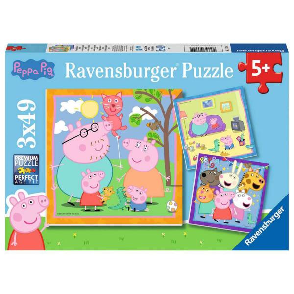 Puzzles 3 x 49 piezas: familia y amigos de Peppa Pig - Ravensburger-05579