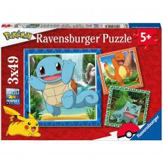 Puzzles 3 x 49 piezas : Pokémon : Salamèche, Bulbizarre y Carapuce