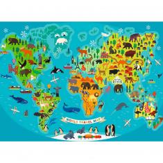 Puzzle 150 pièces XXL : La carte du monde des animaux