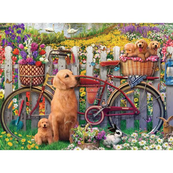 500 piece puzzle: Cute dogs in the garden - Ravensburger-15036