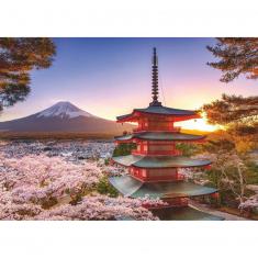 Puzzle de 1000 piezas: Flores de cerezo del monte Fuji