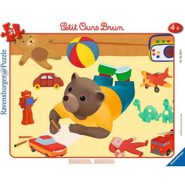 Rahmen Puzzle 34 Teile: Der kleine Braunbär spielt in seinem Zimmer - Ravensburger-061686
