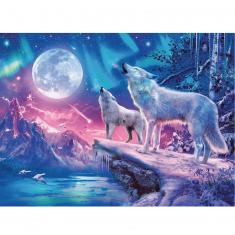 Im Dunkeln leuchtende 500 Teile Puzzle: Star Line: Wölfe unter dem Nordlicht