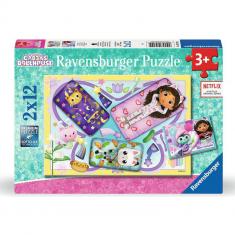 2 x 12 piece puzzles: Sleepover, Gabby's Dollhouse