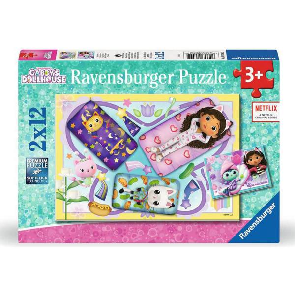 2 x 12-teilige Puzzles: Sleepover, Gabby's Dollhouse - RAVENSBURGER-57092