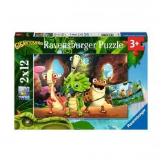 2 x 12 Teile Puzzle Gigantosaurus: das kleine Band der Dinosaurier