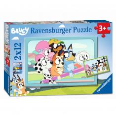 Puzzles 2 x 12 piezas: Divertirse con Bluey