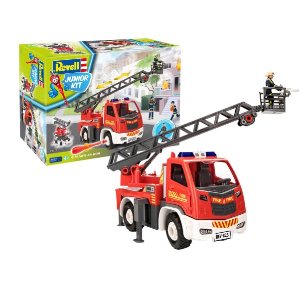 Model truck: Junior Kit: Ladder truck for firefighters with figurine - Revell-00823
