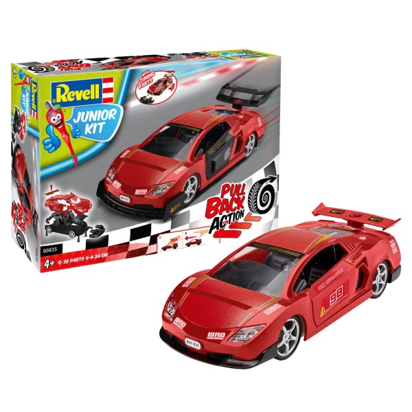 Maqueta de coche: Junior Kit: Retroceso Acción: Coche de carreras rojo - Revell-00835