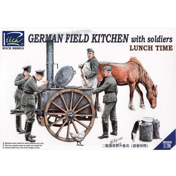 German Field Kitchen with Soliders(cook &three German soldiers,food containers- 1:35e - Riich Models - Richmodels-RIICH35045
