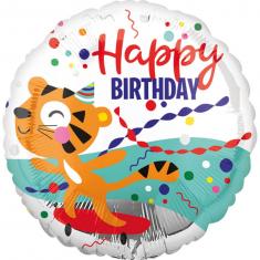 Ballon Aluminum rond : Happy Birthday : Tigre - 43 cm
