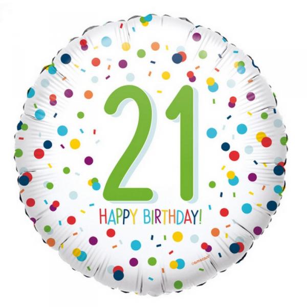 Ballon Aluminium Rond 43 cm : Happy Birthday 21 ans - Confettis - 4201201