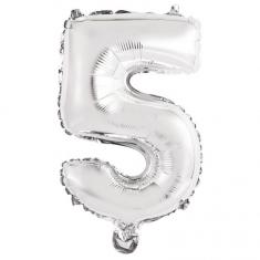 Ballon Aluminium 40 cm :  Chiffre 5 - Argent