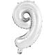 Miniature Ballon Aluminium 40 cm :  Chiffre 9 - Argent