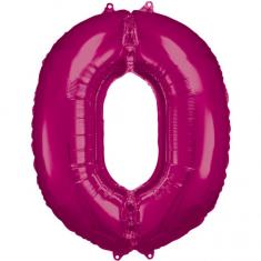 Ballon Aluminium 86 cm : Chiffre 0 - Rose Fushia