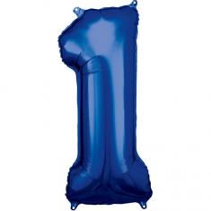 Ballon Aluminium 86 cm : Chiffre 1 - Bleu