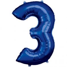 Ballon Aluminium 86 cm : Chiffre 3 - Bleu