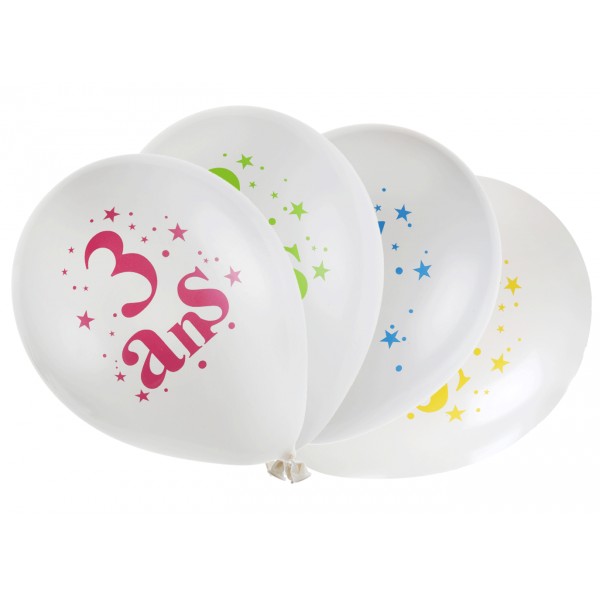Ballons Joyeux Anniversaire Festif - 3 ans x 8 - 5226-73