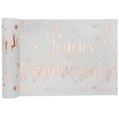 Chemin de table en coton 3m - Joyeux Anniversaire Rose Gold