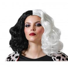 Perruque bicolore noire et blanche - Femme