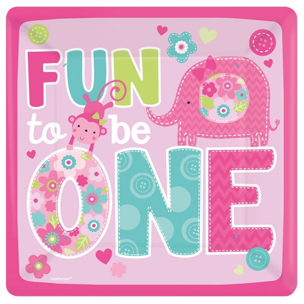 Assiettes Carrées - Fun To Be One - Rose x 8 - 591424