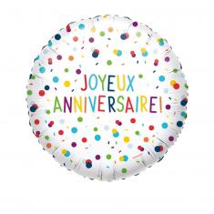 Ballon aluminium rond 43 cm : Joyeux Anniversaire - Confettis 