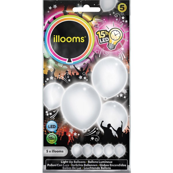 Ballons Lumineux à LED - Blancs x 5 - BA21616