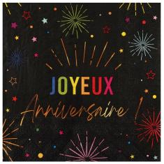 Serviette Anniversaire Festicolor - Noir